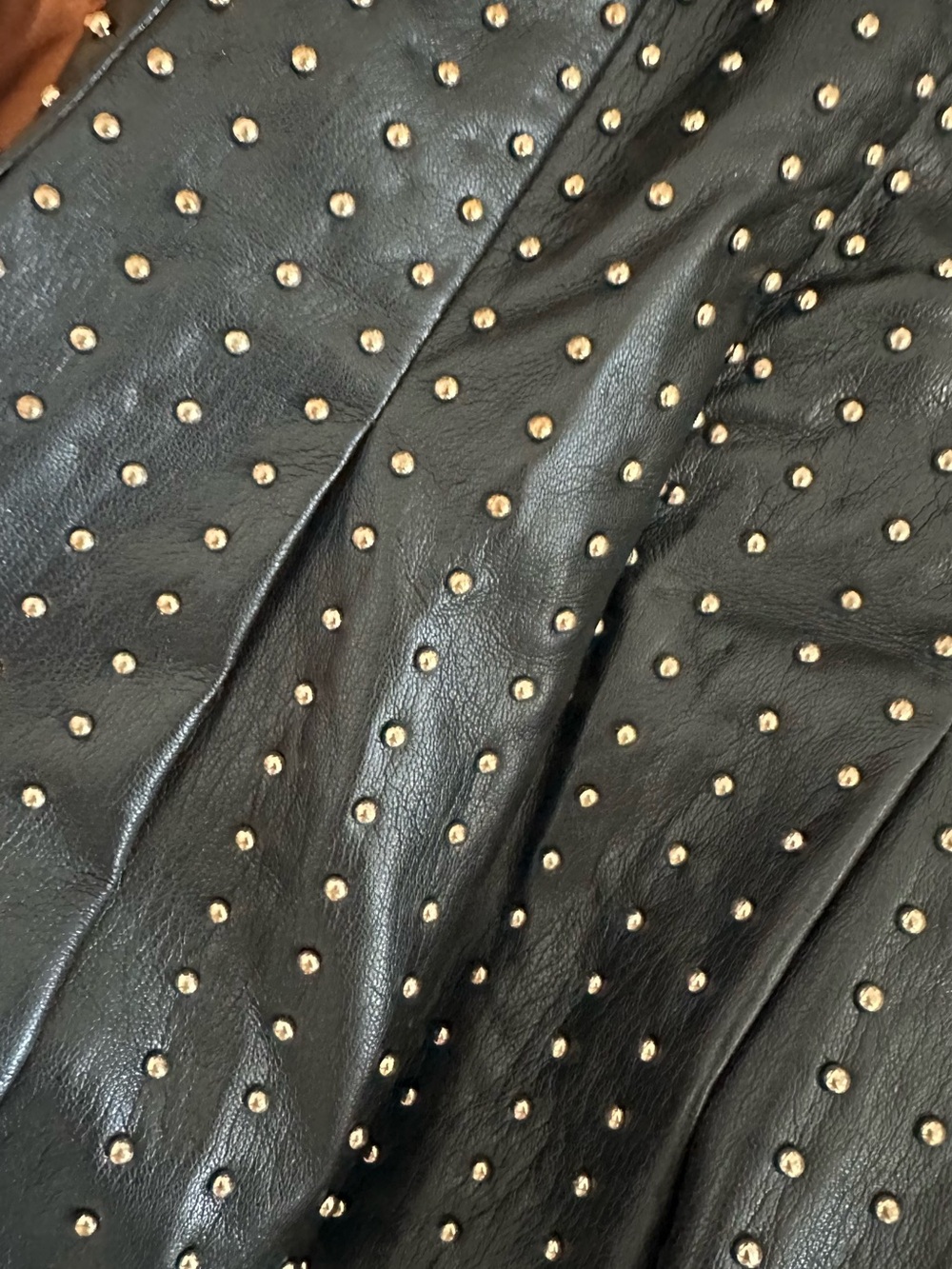 Alice and Olivia Black Studded Leather Skirt or Jacket Panel - Gold Stud Detail